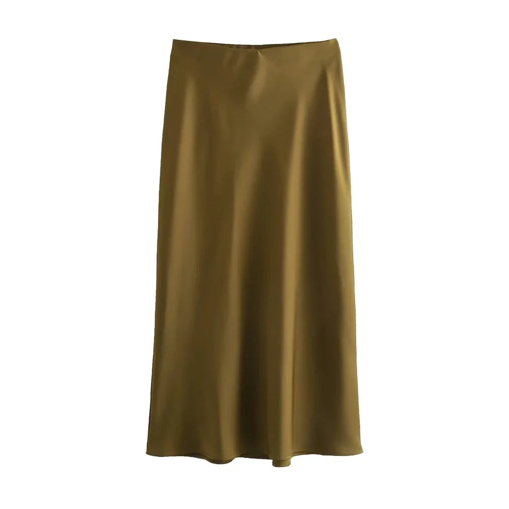 Women's Flowing Satin Midi Skirt