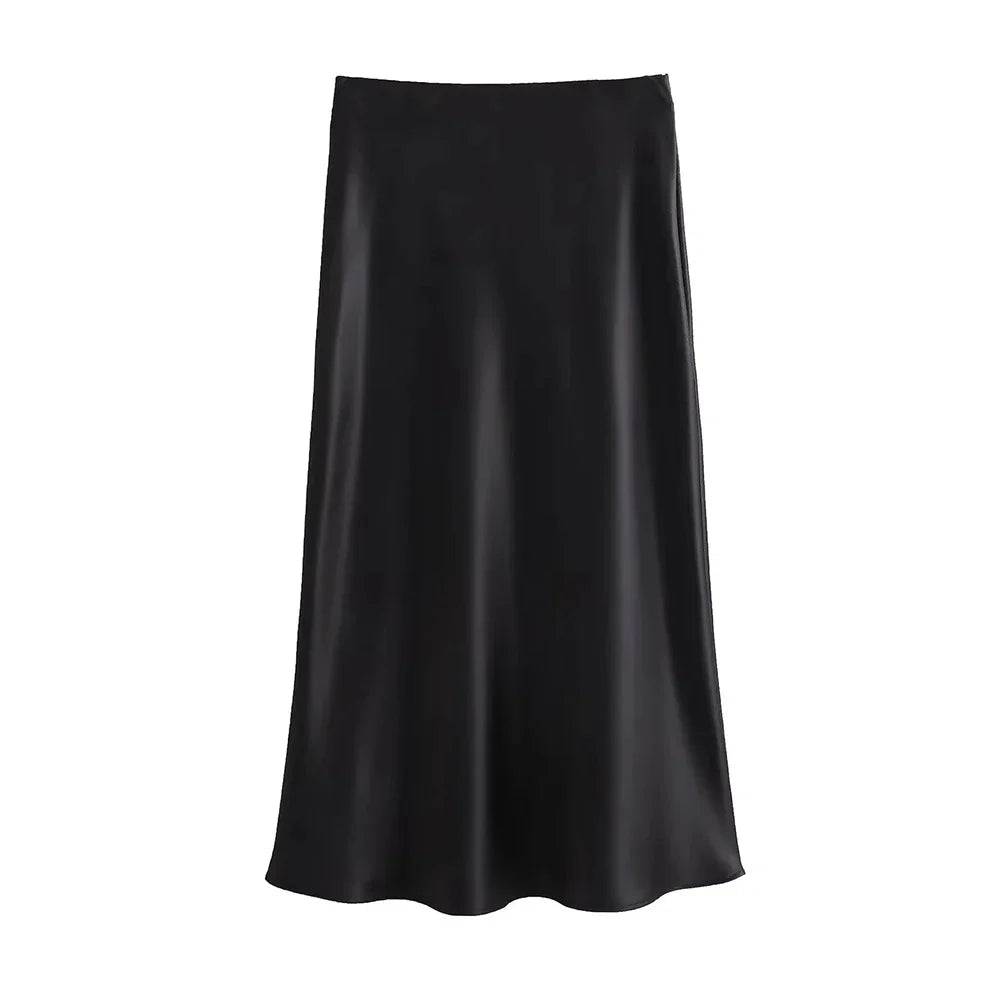 Women's Flowing Satin Midi Skirt