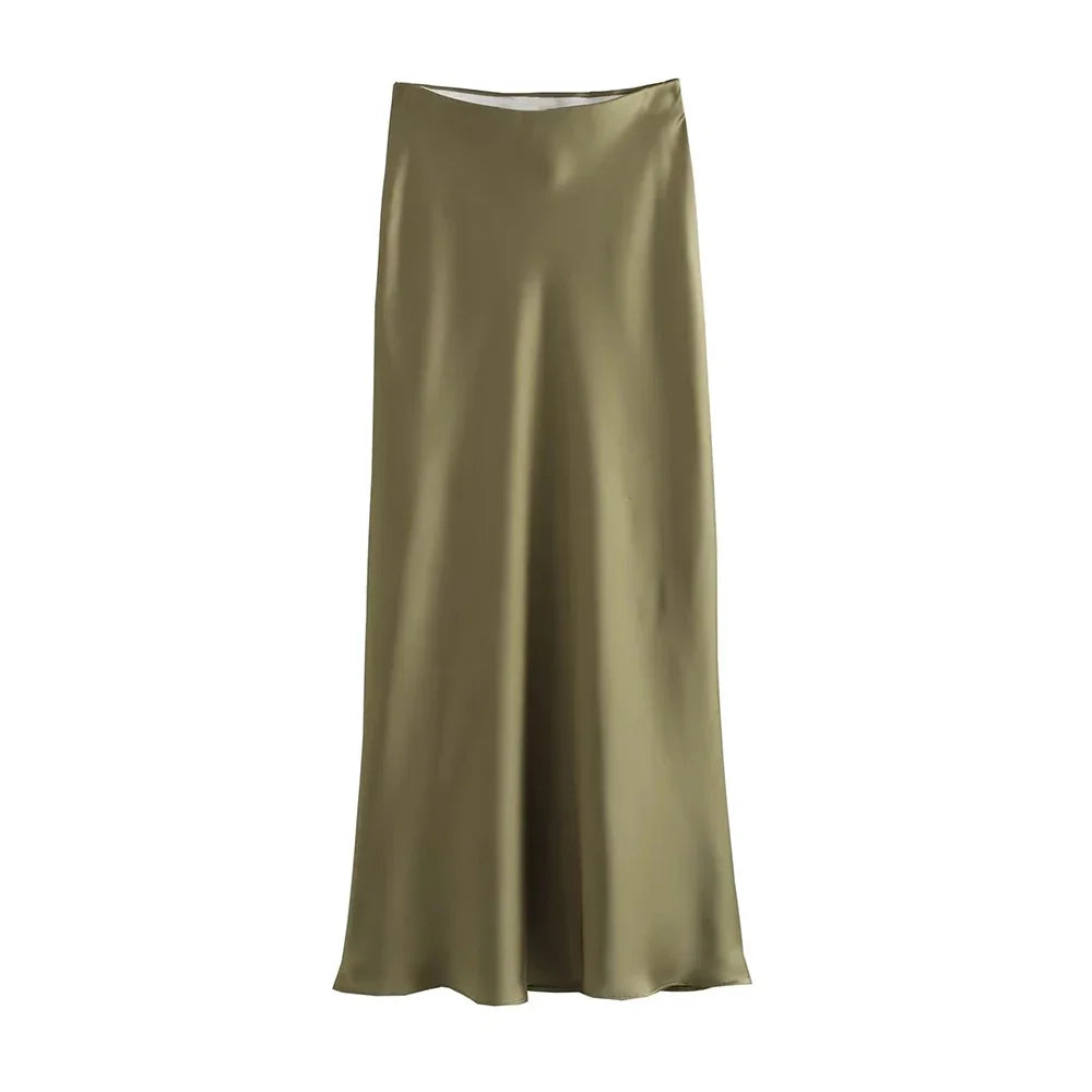 Women's Flowing Satin Midi Skirt