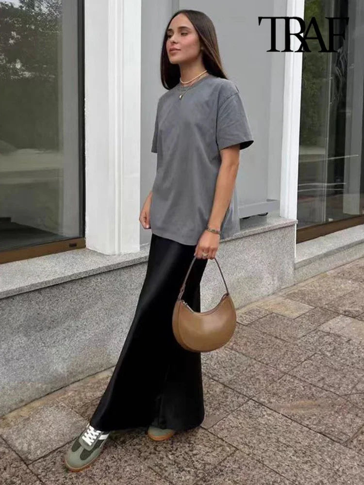 Women's Flowing Satin Midi Skirt