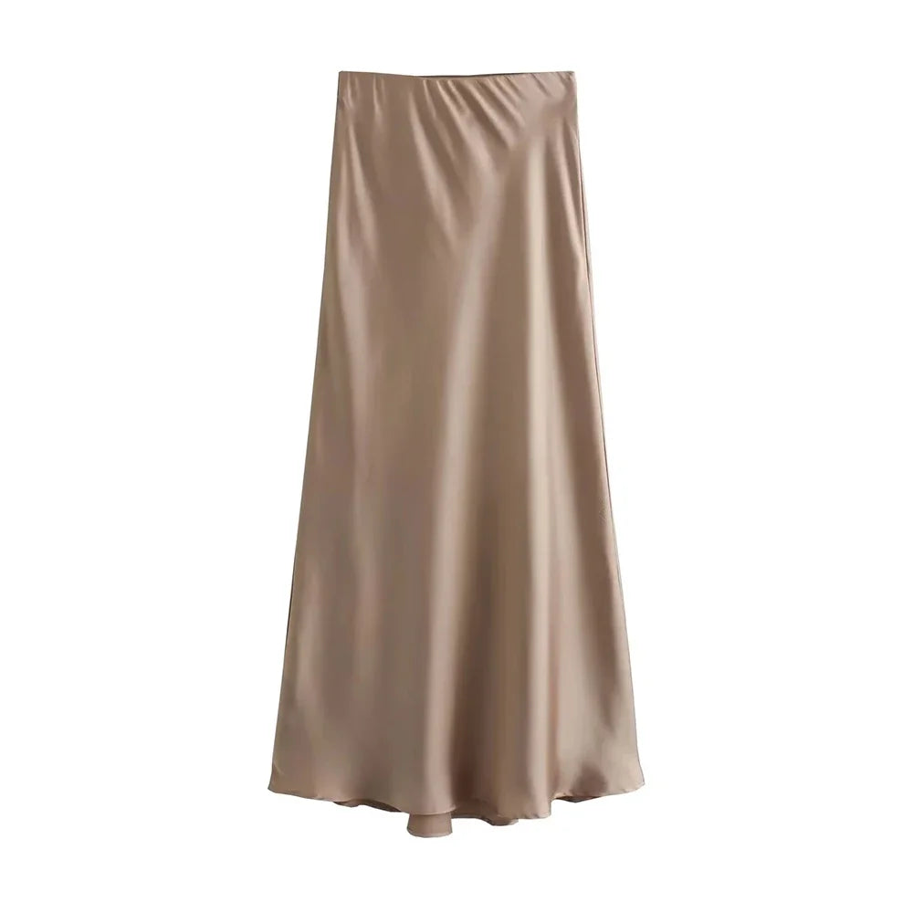 Women's Flowing Satin Midi Skirt