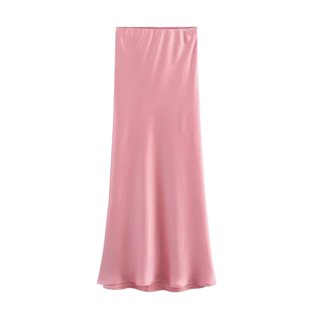 Women's Flowing Satin Midi Skirt