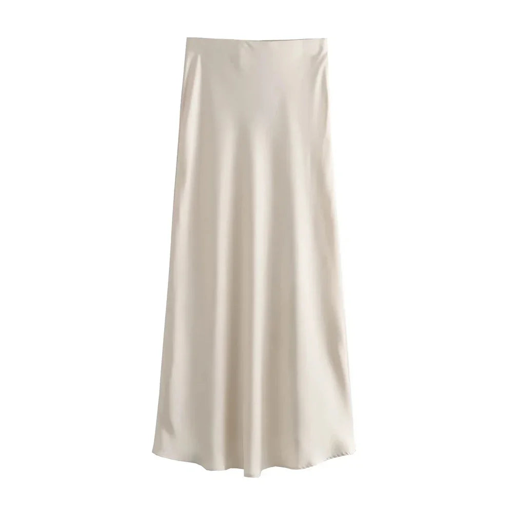 Women's Flowing Satin Midi Skirt