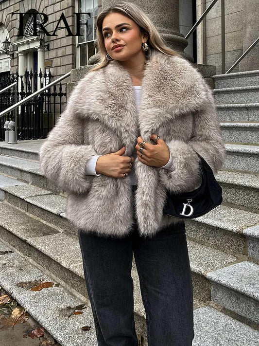 Women Fashion Cropped Faux Fur Jacket